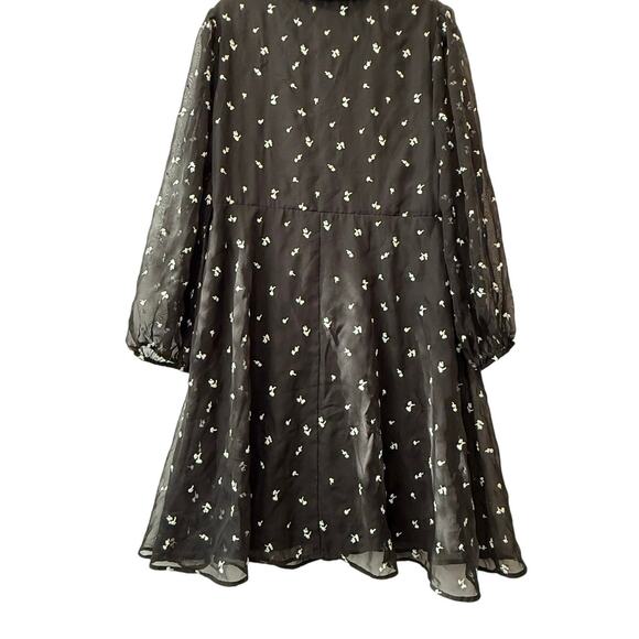 DKNY Womens Size 16 Dress Black with White Embroidered Flowers Long Sleeves - Picture 2 of 5